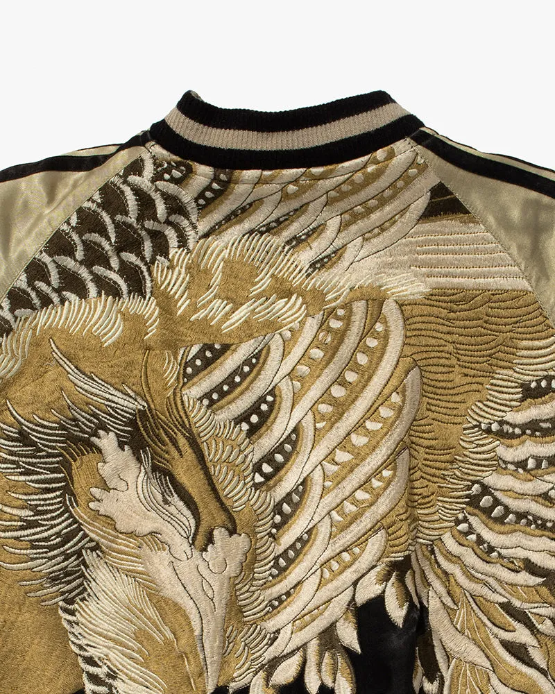 Japanese Repro Souvenir Jacket, Reversible, Black and Green, Phoenix - S