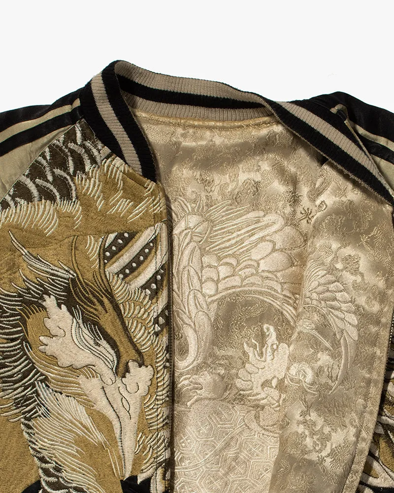 Japanese Repro Souvenir Jacket, Reversible, Black and Green, Phoenix - S