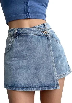 JiXiang Denim Shorts Women High Waisted A Line Design Chic Slimming Skort for Fashionistas Crossover Casual Summer Hot Shorts