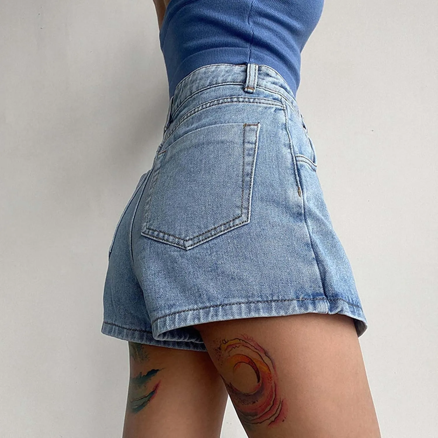 JiXiang Denim Shorts Women High Waisted A Line Design Chic Slimming Skort for Fashionistas Crossover Casual Summer Hot Shorts