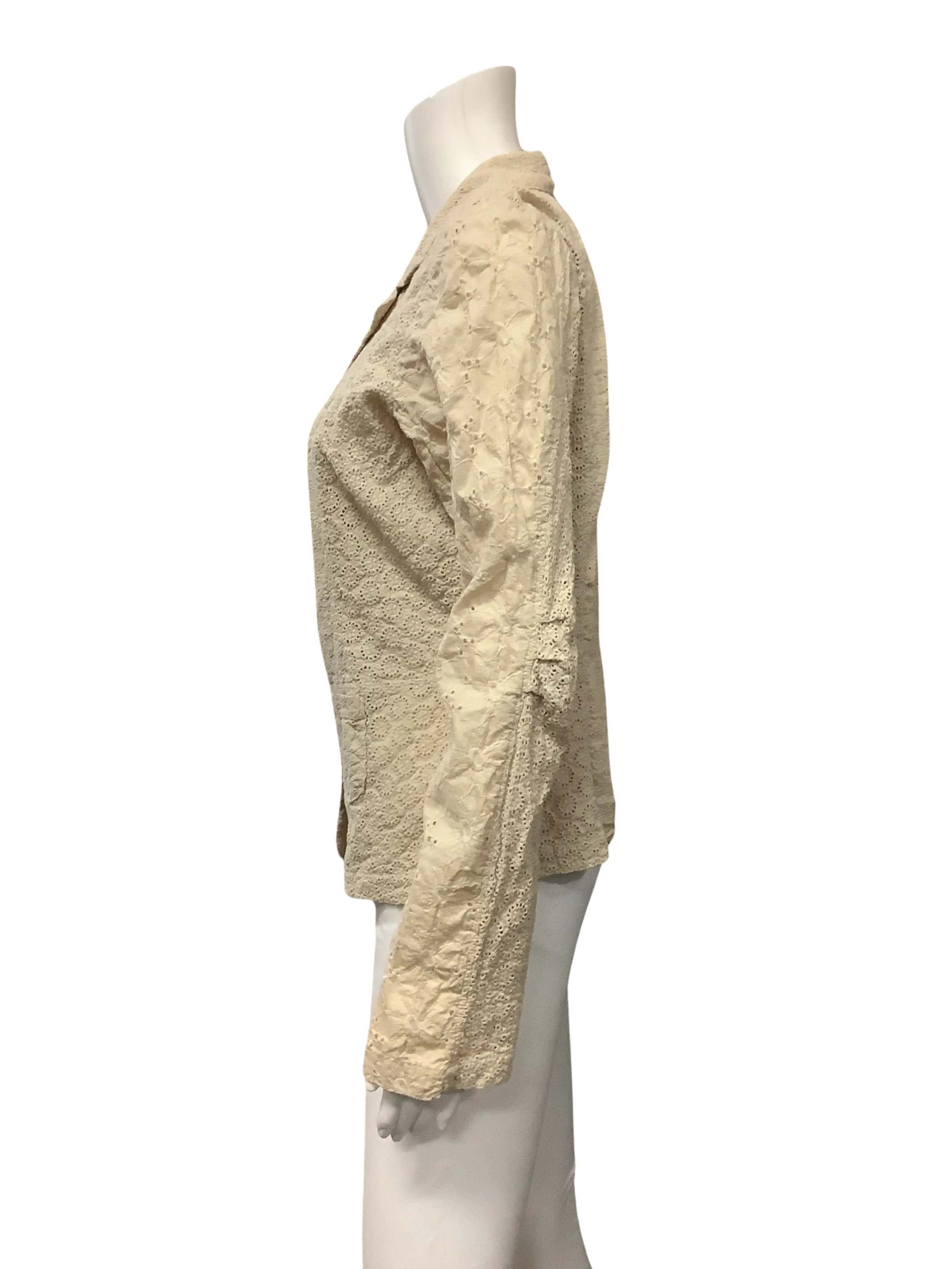 Johnny Was Jacket Ivory Eyelet Notched Lapels Size: M