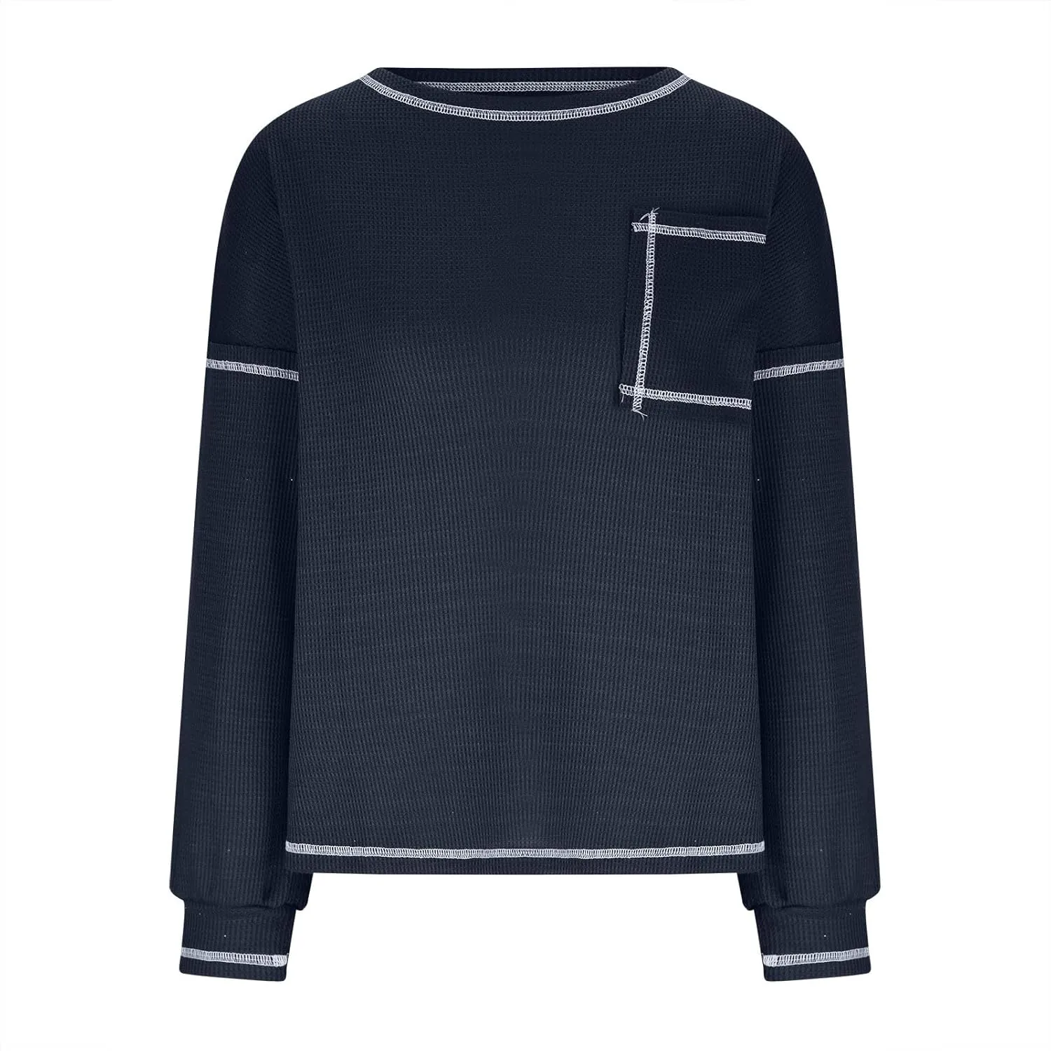 jovati 2024 Fall Fashion Versatile Clothes Womens Casual Crewneck Long Sleeve Shirt Loose Comfy Work Blouse With Pockets