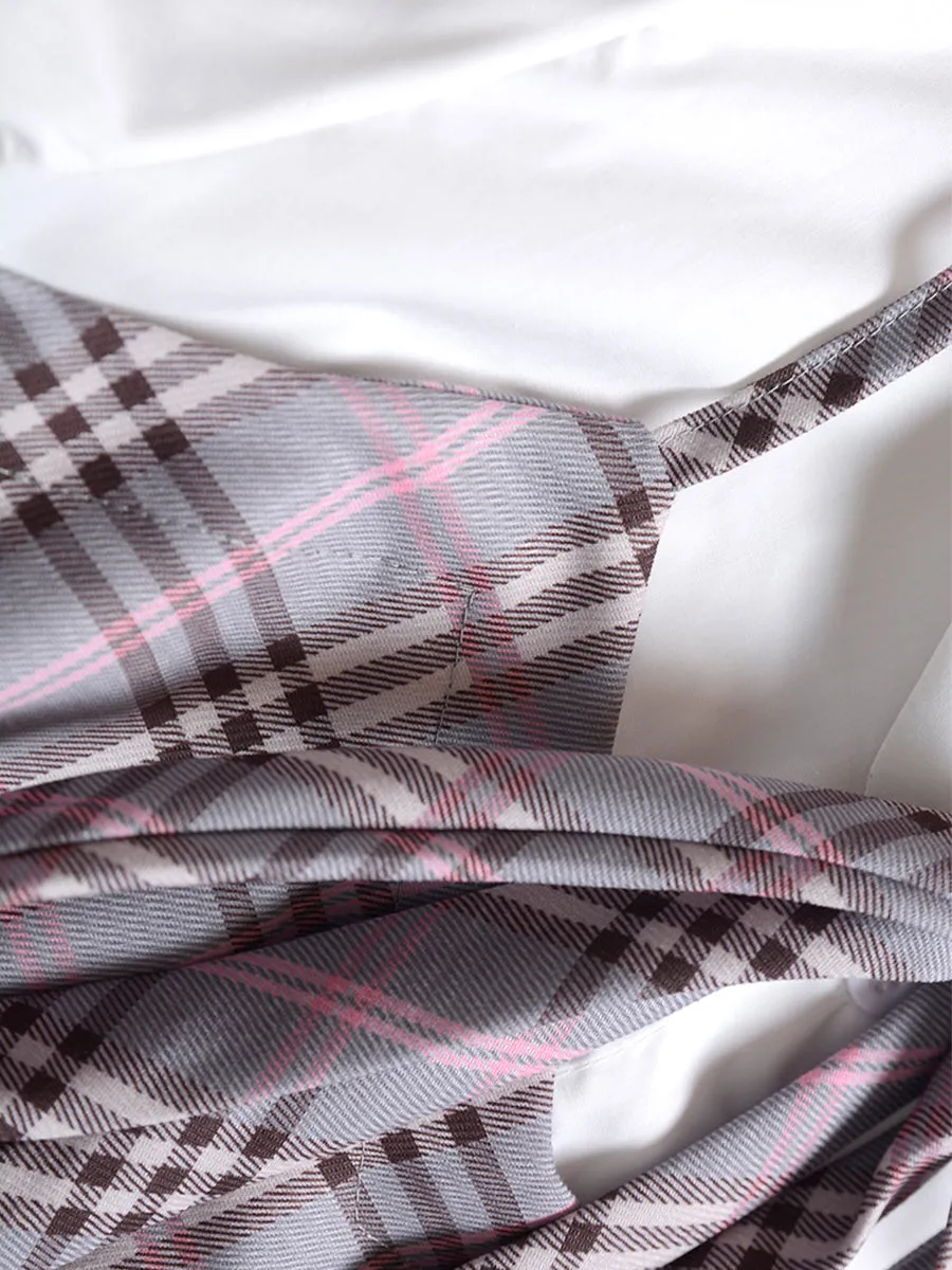 Kpop Bubble Sleeve Plaid Top & Skirt Set