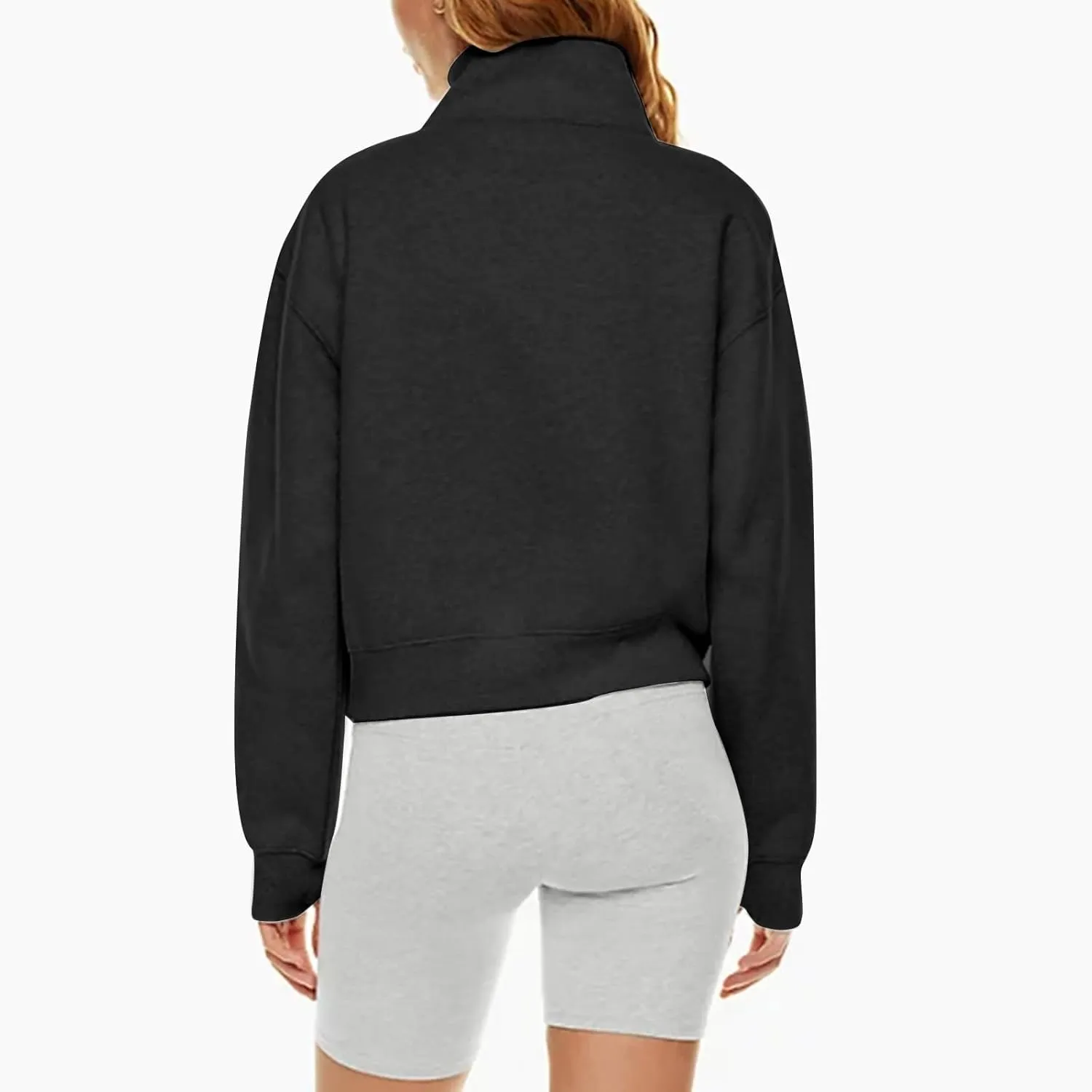 Ladies Stand Collar Hoodie Trendy Plus Fleece Sweatshirt 2024 Solid Color Loose Long Sleeve Comfy Slim Half Zip Pullover