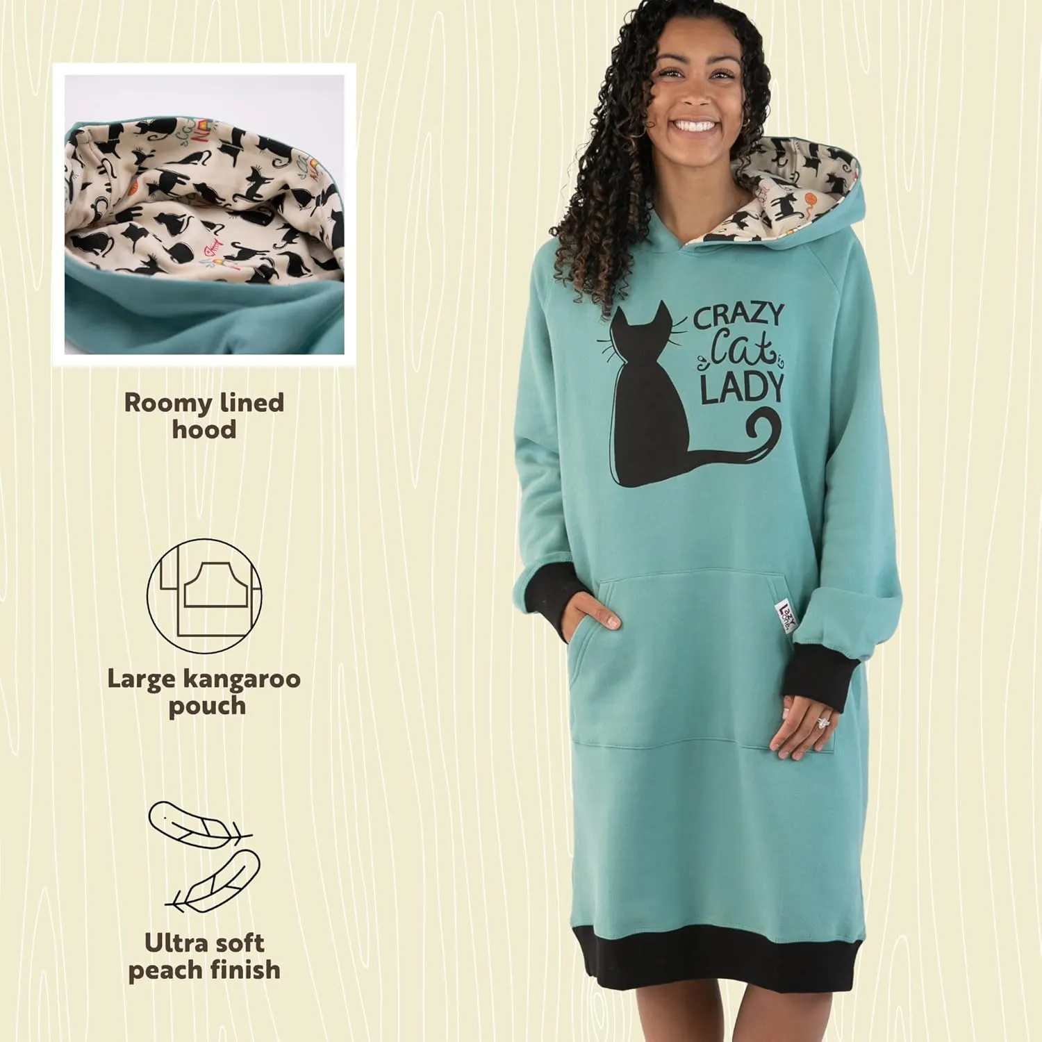 Lazy One Oversized Hoodie Sweatshirt, Comfortable Sleepwear, Sweater Dress for Women