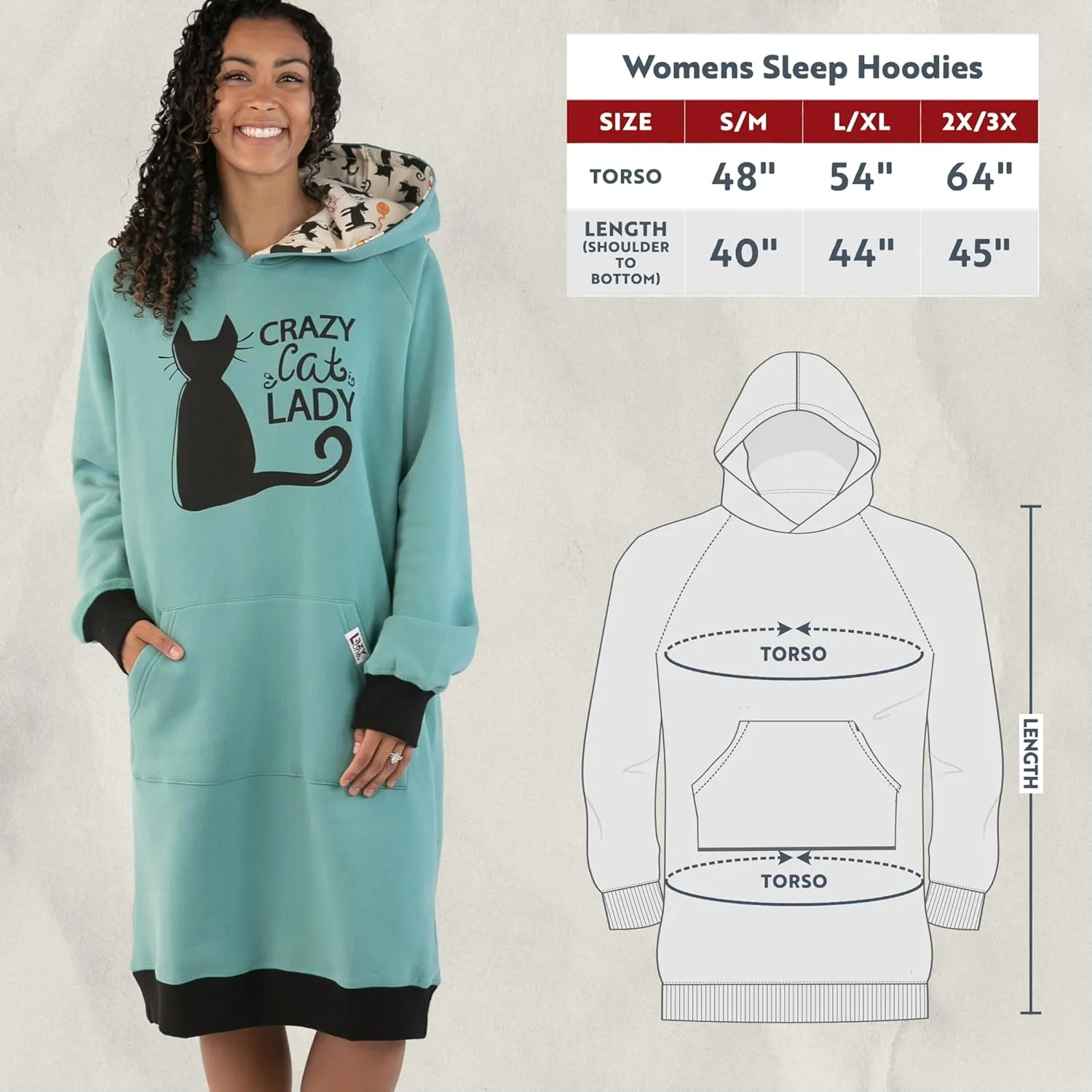 Lazy One Oversized Hoodie Sweatshirt, Comfortable Sleepwear, Sweater Dress for Women