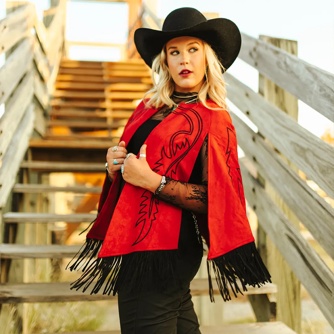 LB Red Suede Stitch Cape J0059-Red