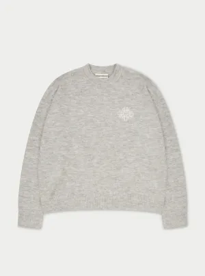 LIGHTWEIGHT FLUFFY KNIT EMBLEM CREW - GREY MARL
