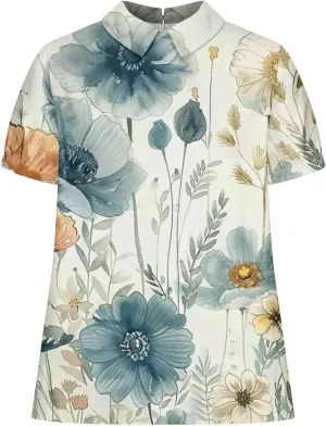 Linen Blouses Button Shirts Top Fresh Gradient Short Sleeved Pullover Top Bathing Suit Cover Up Spring Tops for