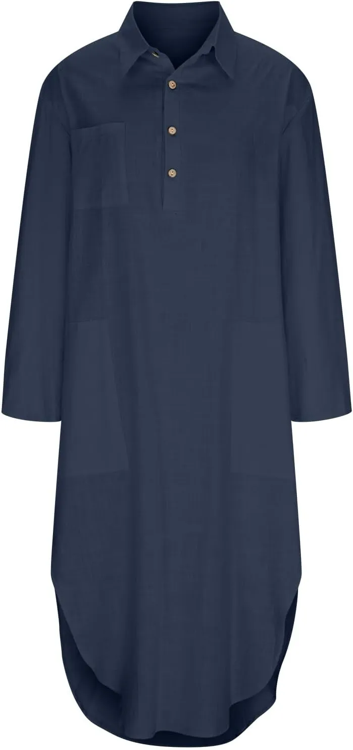 Linen Shirt Dress for Women Button Down Casual Collared Long Sleeve Dress Flowy Summer Vacation Dress with Pockets