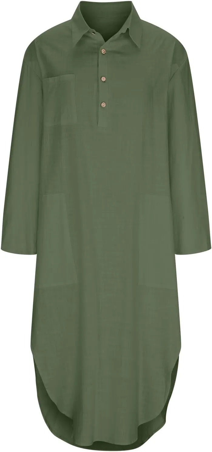 Linen Shirt Dress for Women Button Down Casual Collared Long Sleeve Dress Flowy Summer Vacation Dress with Pockets