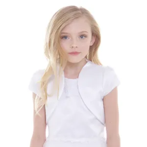 Little Girls White Satin High Collar Elegant Classic Bolero 2-6
