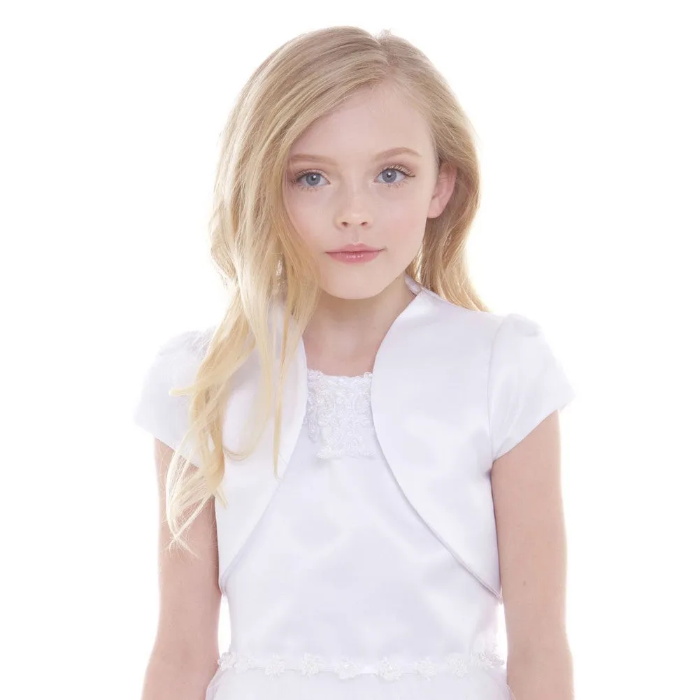 Little Girls White Satin High Collar Elegant Classic Bolero 2-6