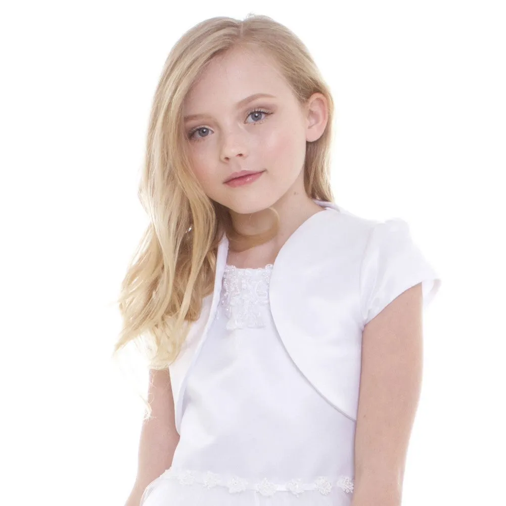 Little Girls White Satin High Collar Elegant Classic Bolero 2-6