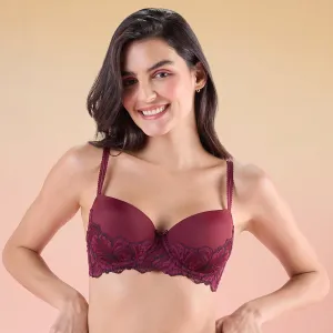 Lola & Mae The Parisian Cut Padded Wired Lacy Bra-LMB1039-Maroon