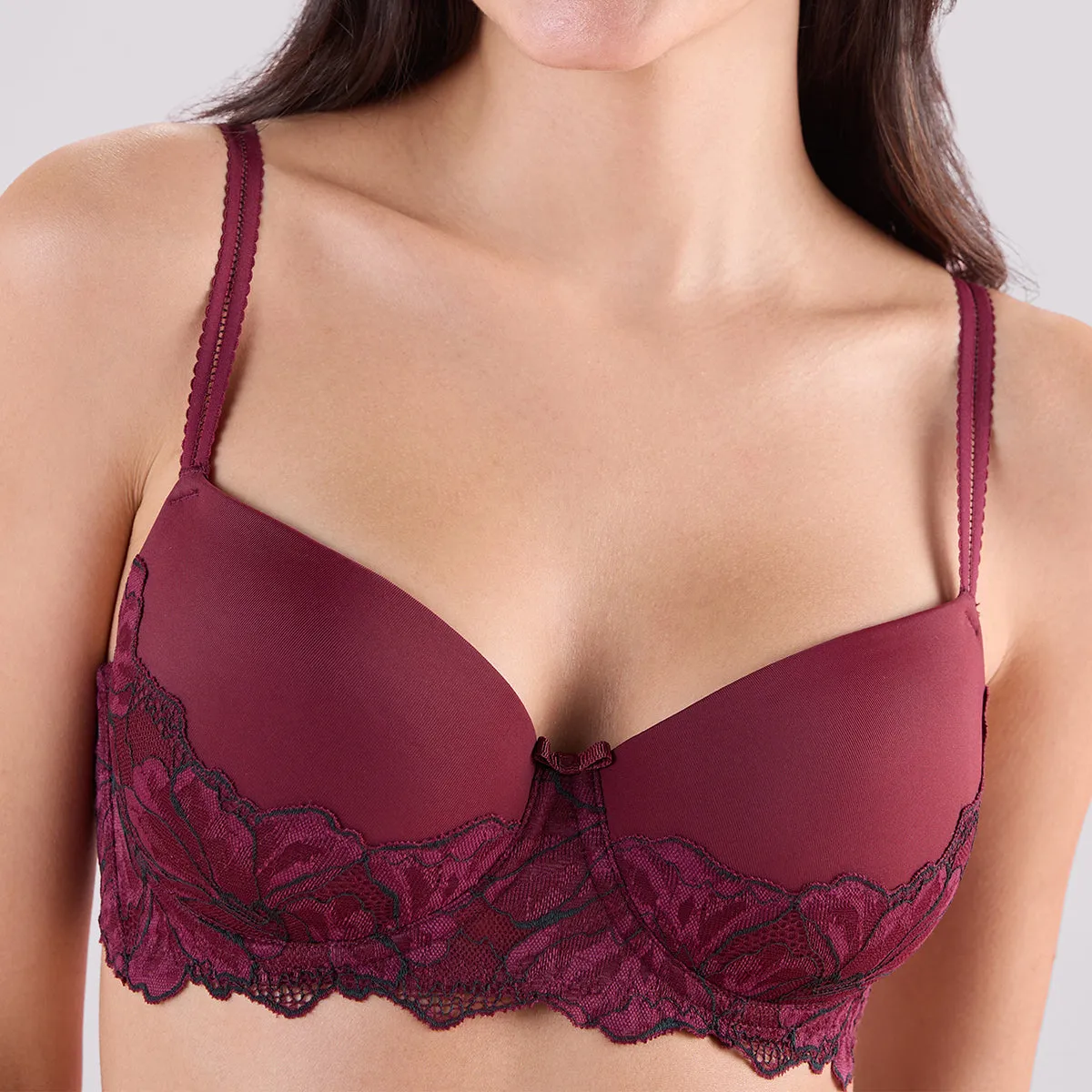 Lola & Mae The Parisian Cut Padded Wired Lacy Bra-LMB1039-Maroon