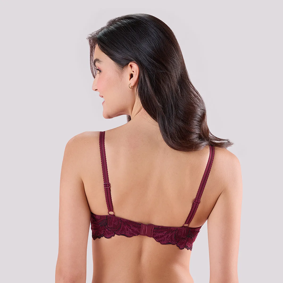 Lola & Mae The Parisian Cut Padded Wired Lacy Bra-LMB1039-Maroon