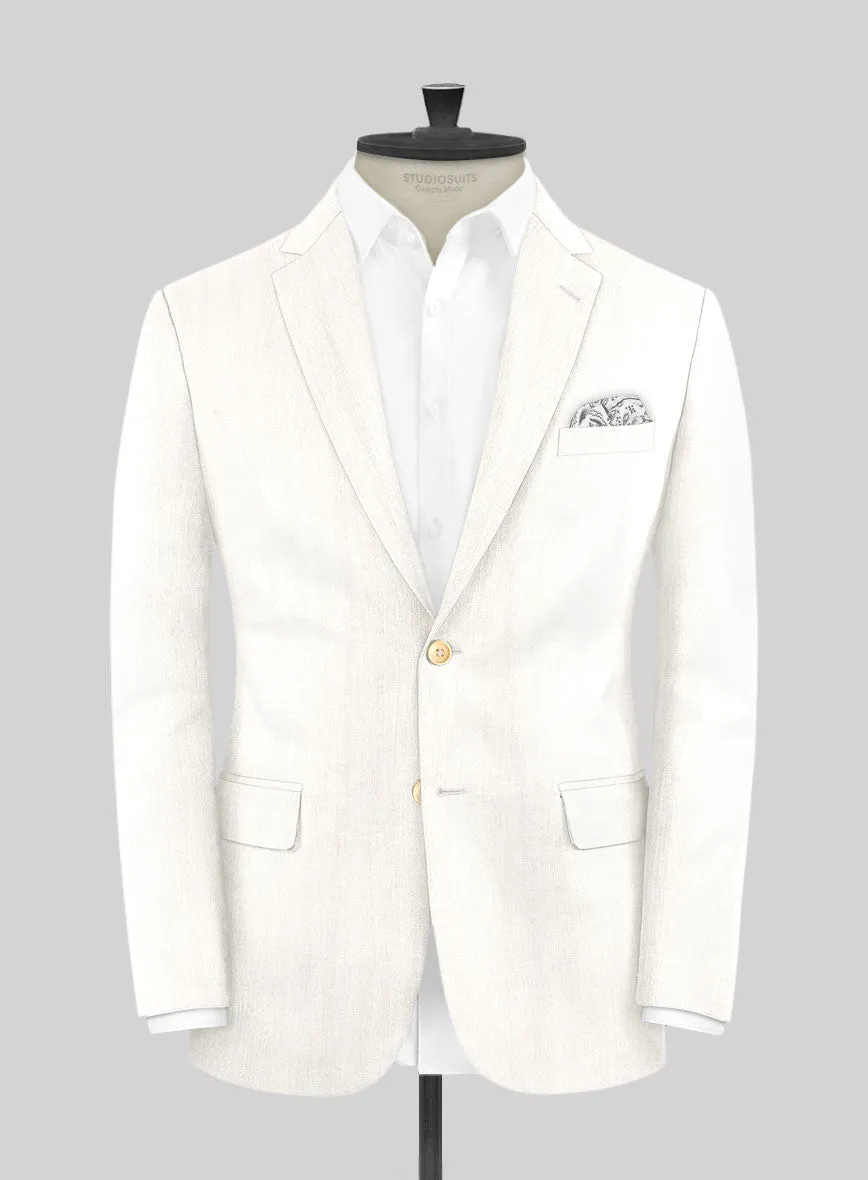 London Loom Ivory Herringbone Wool Silk Linen Jacket