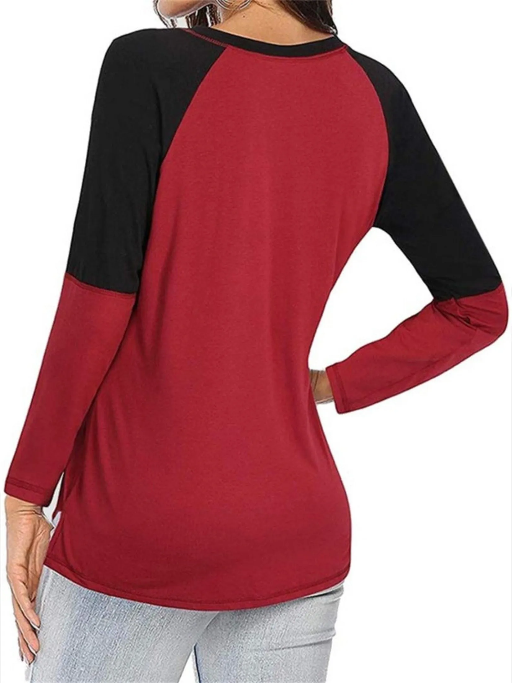 Long Sleeve V Neck Tunic Stylish Relaxed Fit Work T-Shirt