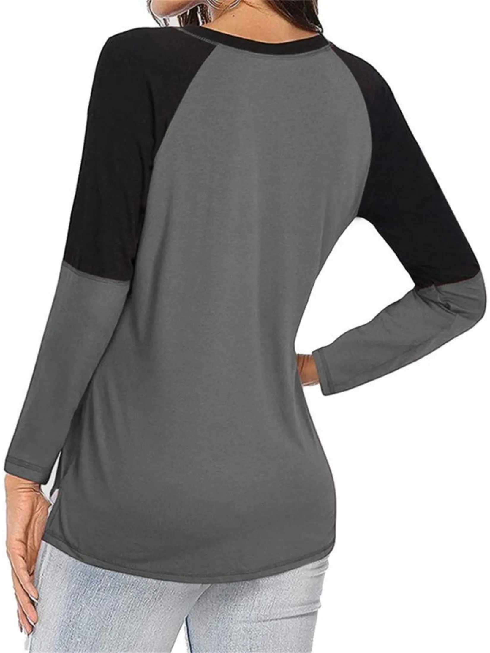 Long Sleeve V Neck Tunic Stylish Relaxed Fit Work T-Shirt