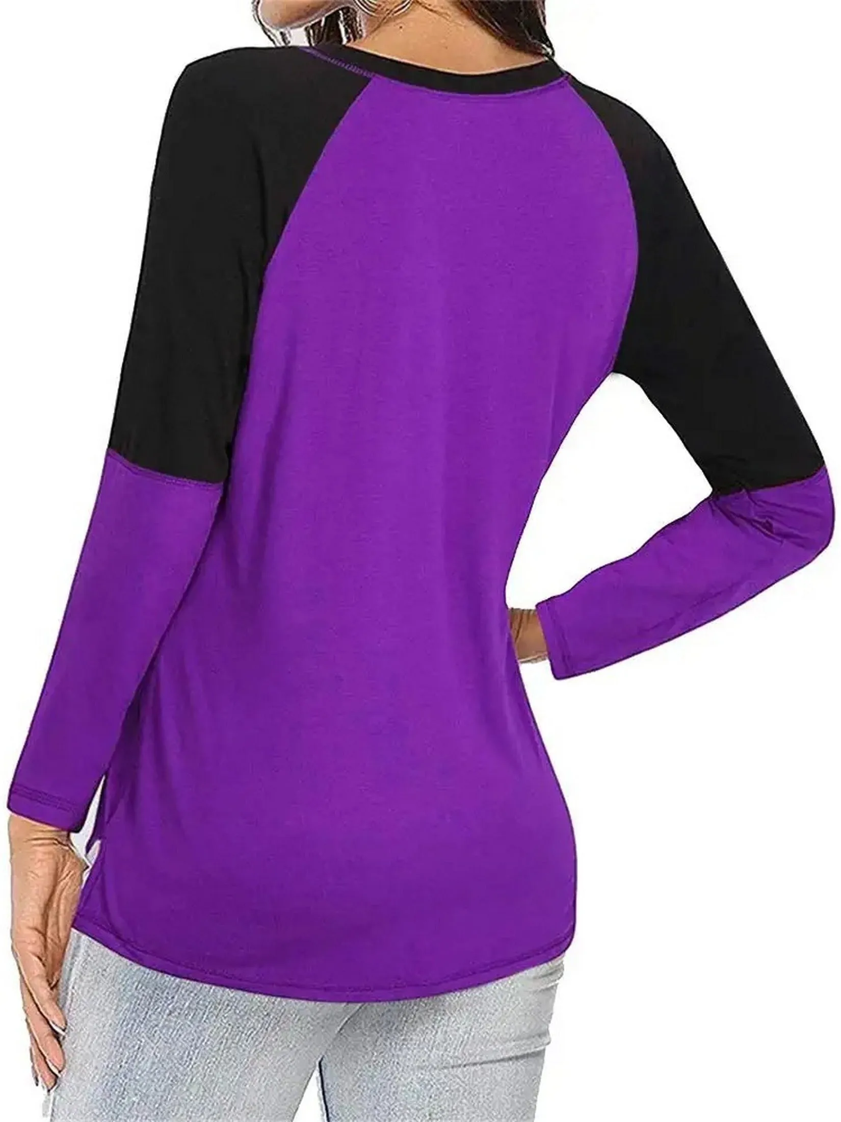 Long Sleeve V Neck Tunic Stylish Relaxed Fit Work T-Shirt