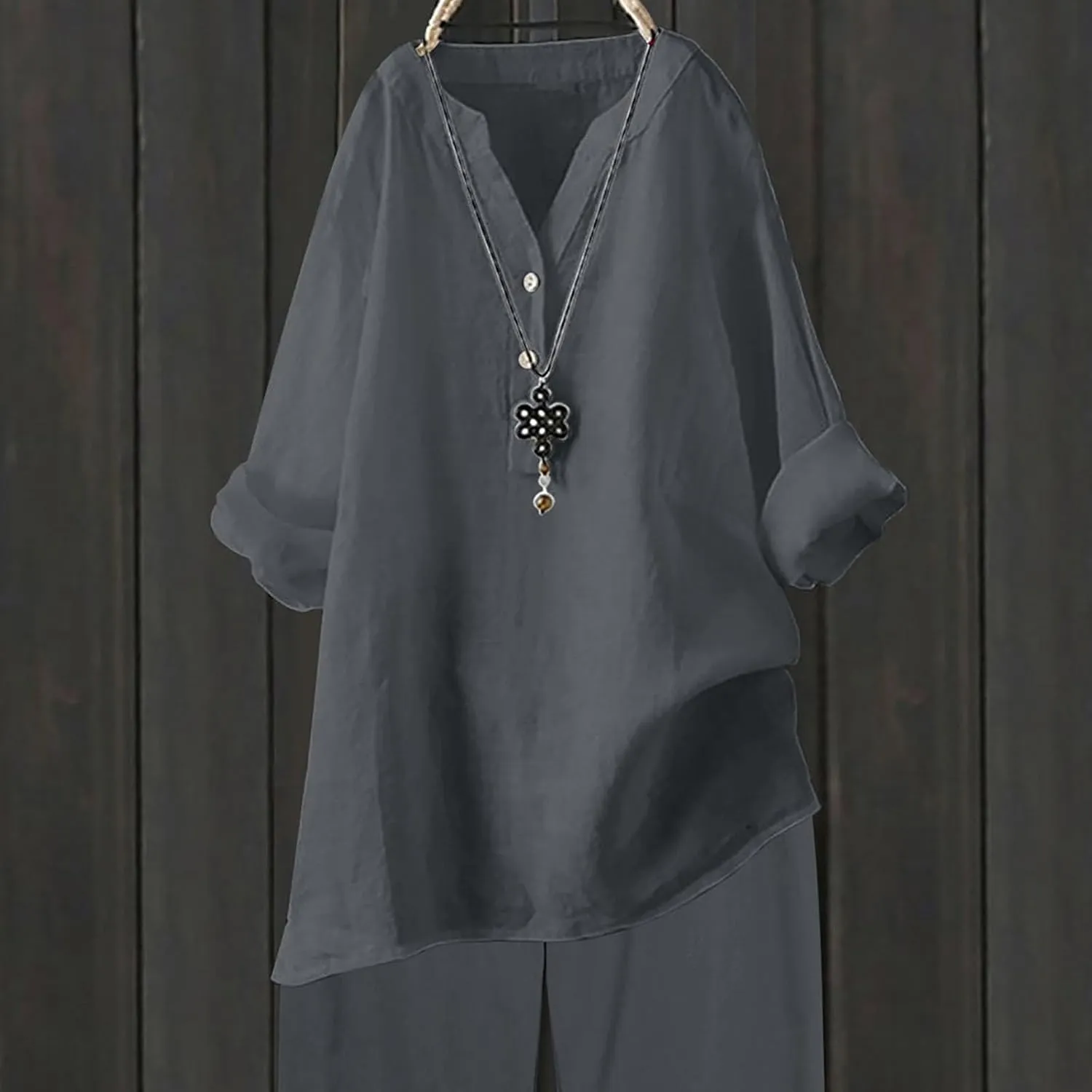 Loose Size Solid Shirt for Women Casual Long Sleeve Blouse Button Open Front Outwear Comfy Tops Work Office Tops