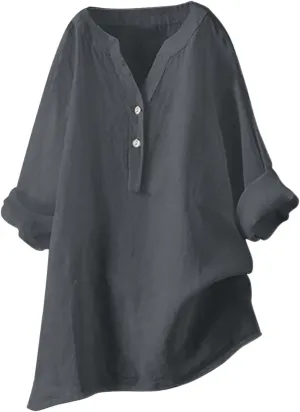 Loose Size Solid Shirt for Women Casual Long Sleeve Blouse Button Open Front Outwear Comfy Tops Work Office Tops