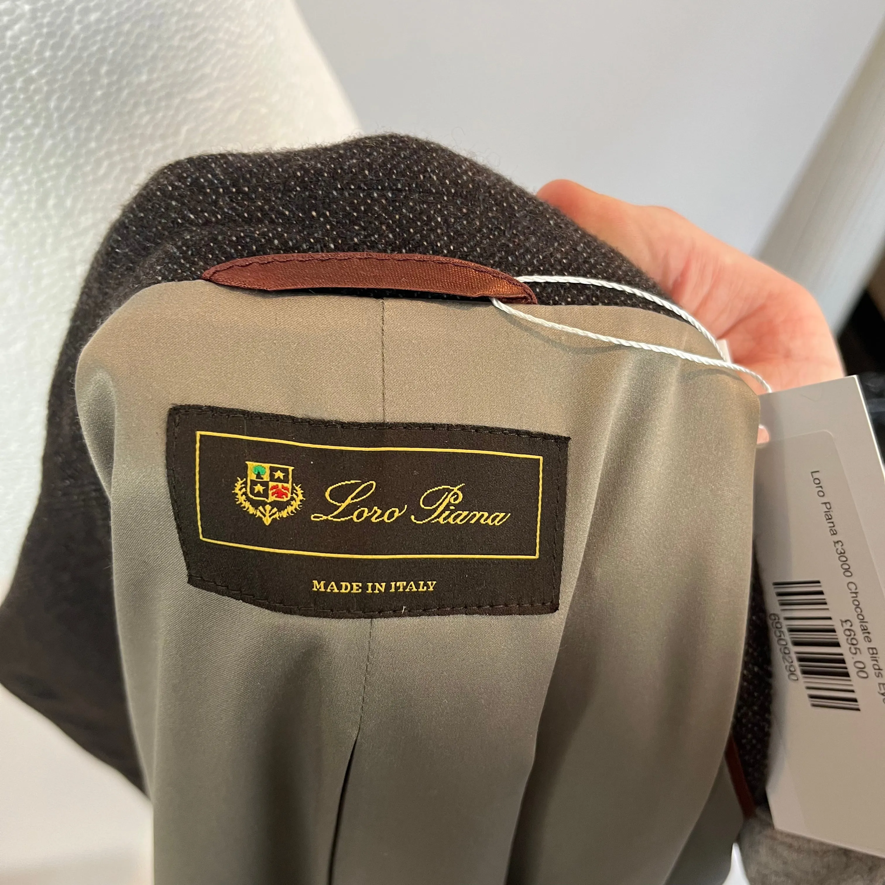 Loro Piana £3000 Chocolate Birds Eye Cashmere Jacket M