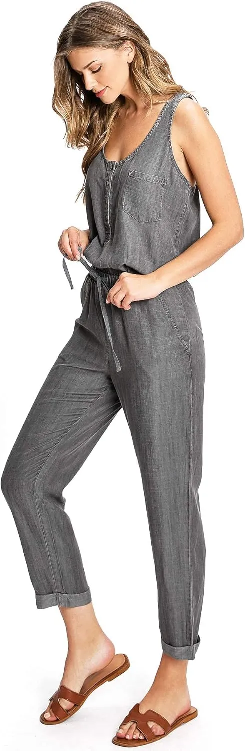 LoveStitch Women's Comfortable Chambray Slouchy Lounge Jumpsuit