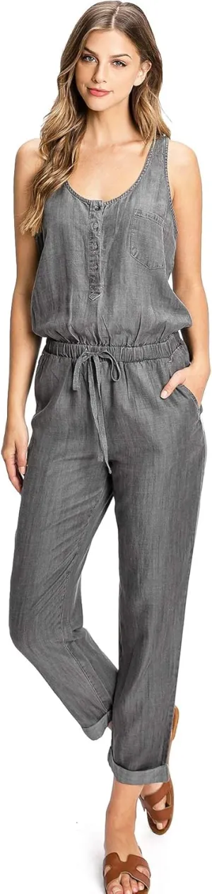 LoveStitch Women's Comfortable Chambray Slouchy Lounge Jumpsuit