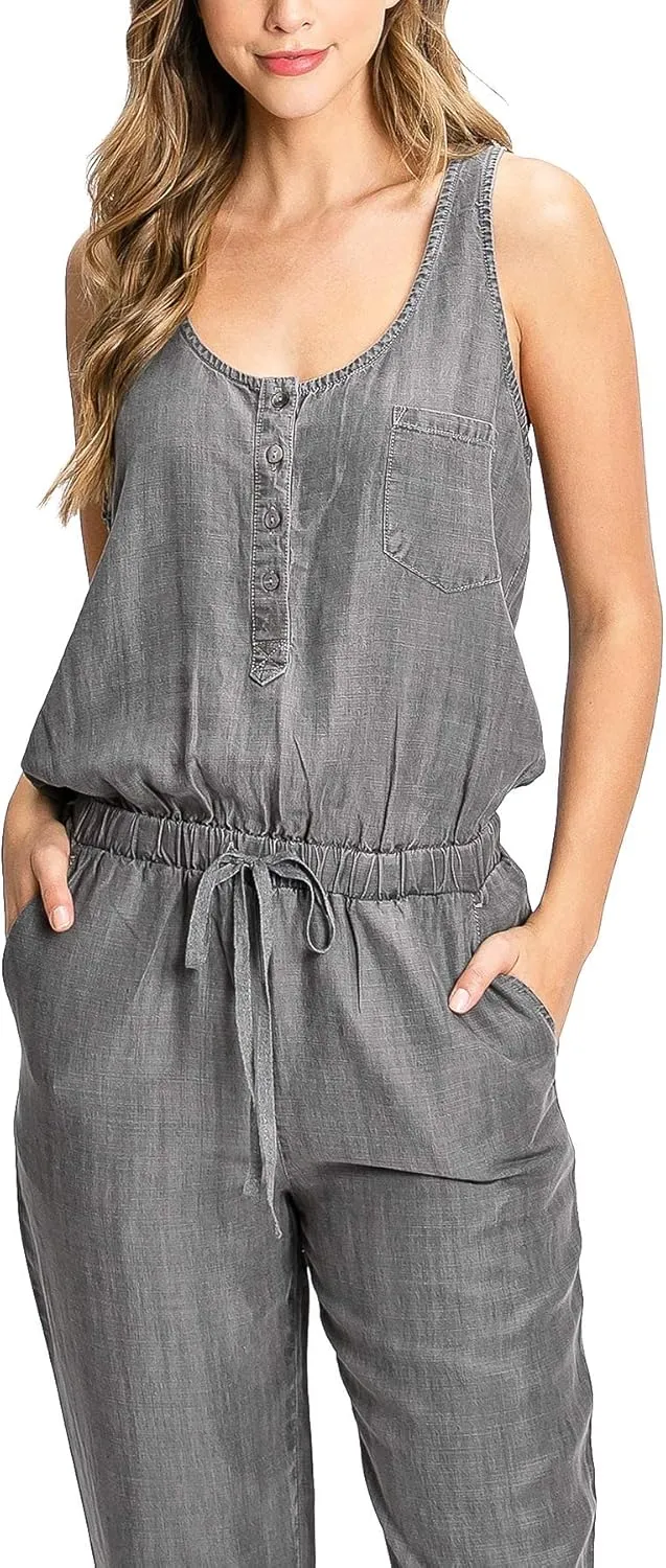 LoveStitch Women's Comfortable Chambray Slouchy Lounge Jumpsuit