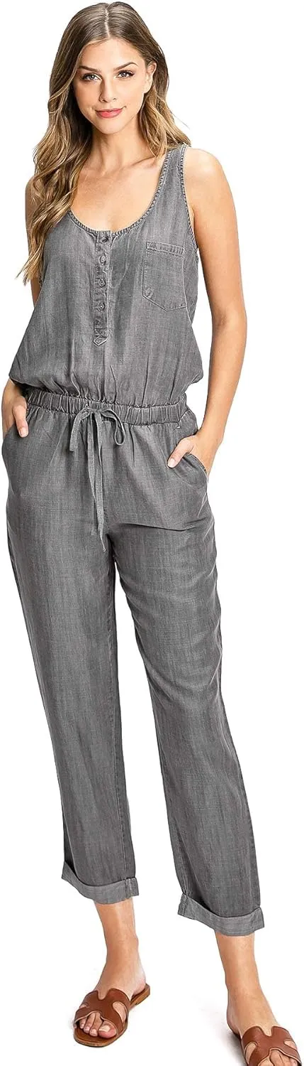 LoveStitch Women's Comfortable Chambray Slouchy Lounge Jumpsuit