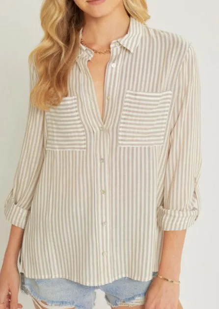 Maddie Striped Roll Up Sleeve Blouse