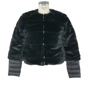 Maison Espin Elegant Black Faux Fur Outerwear