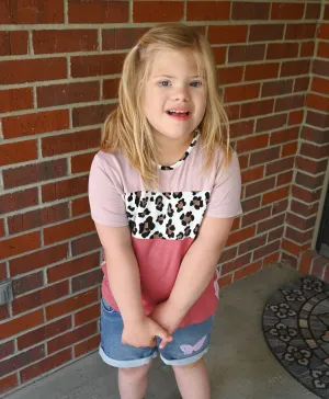 Mauve Color Block Leopard Print Top