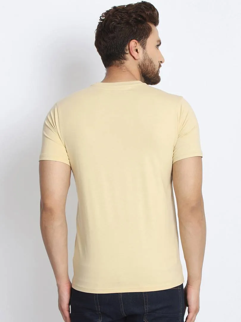 Men's Beige Printed Cotton Round Neck Tees