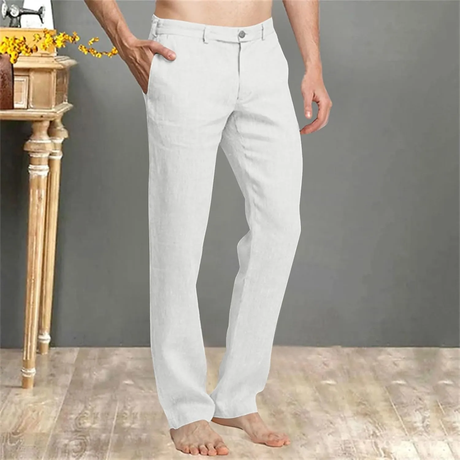 Mens Dress Pants Stylish Slim Fit Stretch Flat Front Elastic Waistband Suit Trouser Office Business Casual Pant