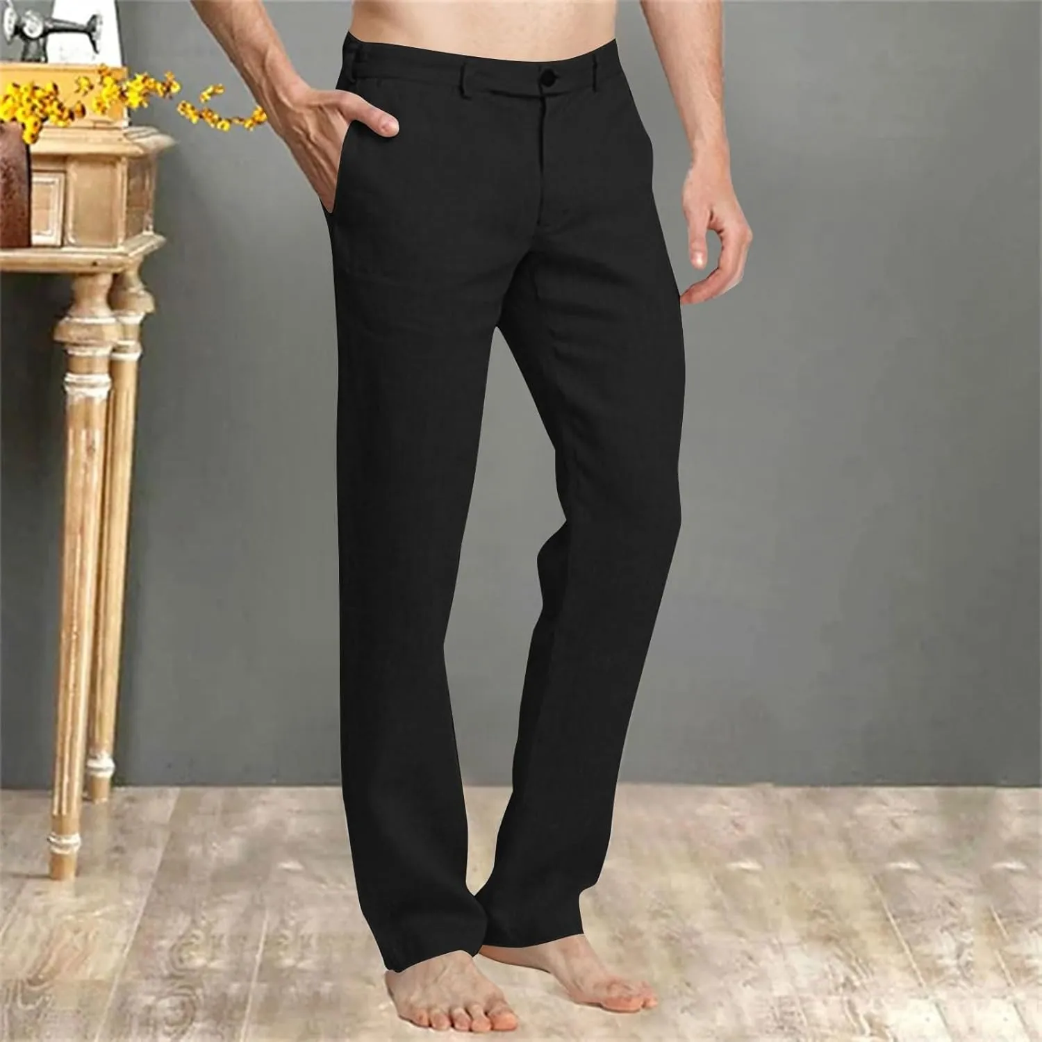 Mens Dress Pants Stylish Slim Fit Stretch Flat Front Elastic Waistband Suit Trouser Office Business Casual Pant