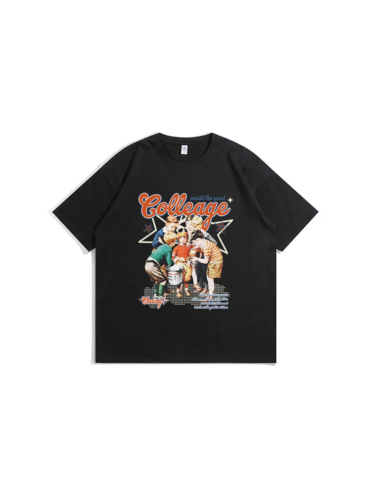 Men'S Loose Chest Print Cotton Tee
