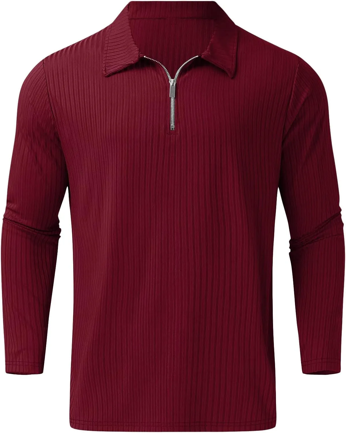 Men's Muscle T Shirt Stretch Long Sleeve Workout Shirts Slim Fit Casual Plain Tees Stylish Quarter Zip Polo Shirt