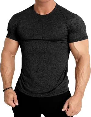 Men's Workout Gym Short Sleeve T Shirt Slim Fit Athletic Running Tee Shirts Casual Stylish Crew Neck Tops