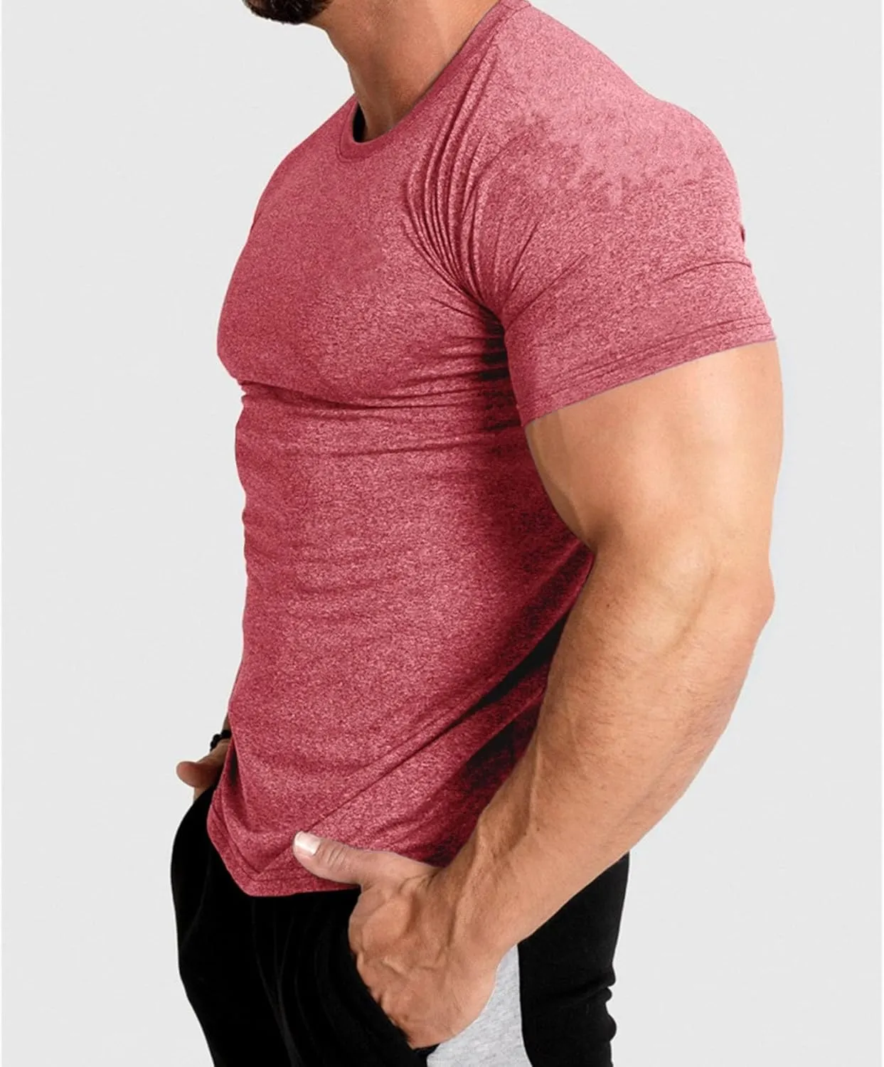 Men's Workout Gym Short Sleeve T Shirt Slim Fit Athletic Running Tee Shirts Casual Stylish Crew Neck Tops
