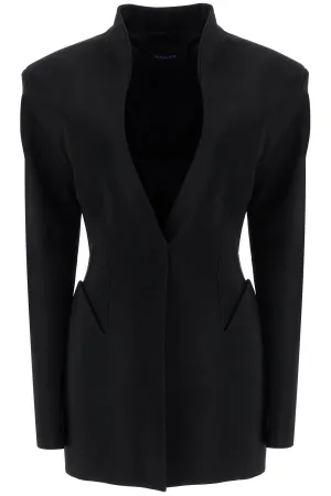 Mugler short black v-neck jacket with contemporary design