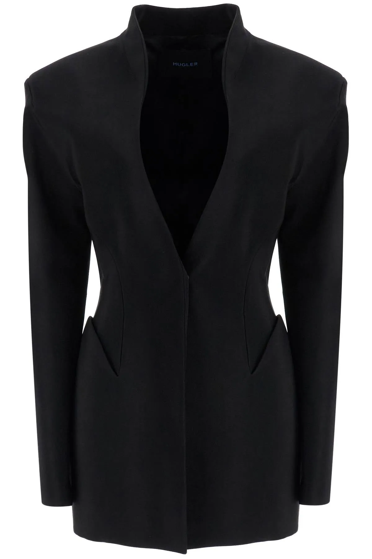 Mugler short black v-neck jacket with contemporary design
