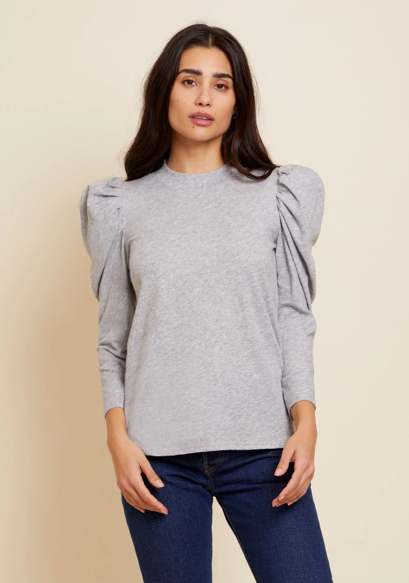 Nation LTD - Zeta Snap Back Mock Neck in Heather Grey