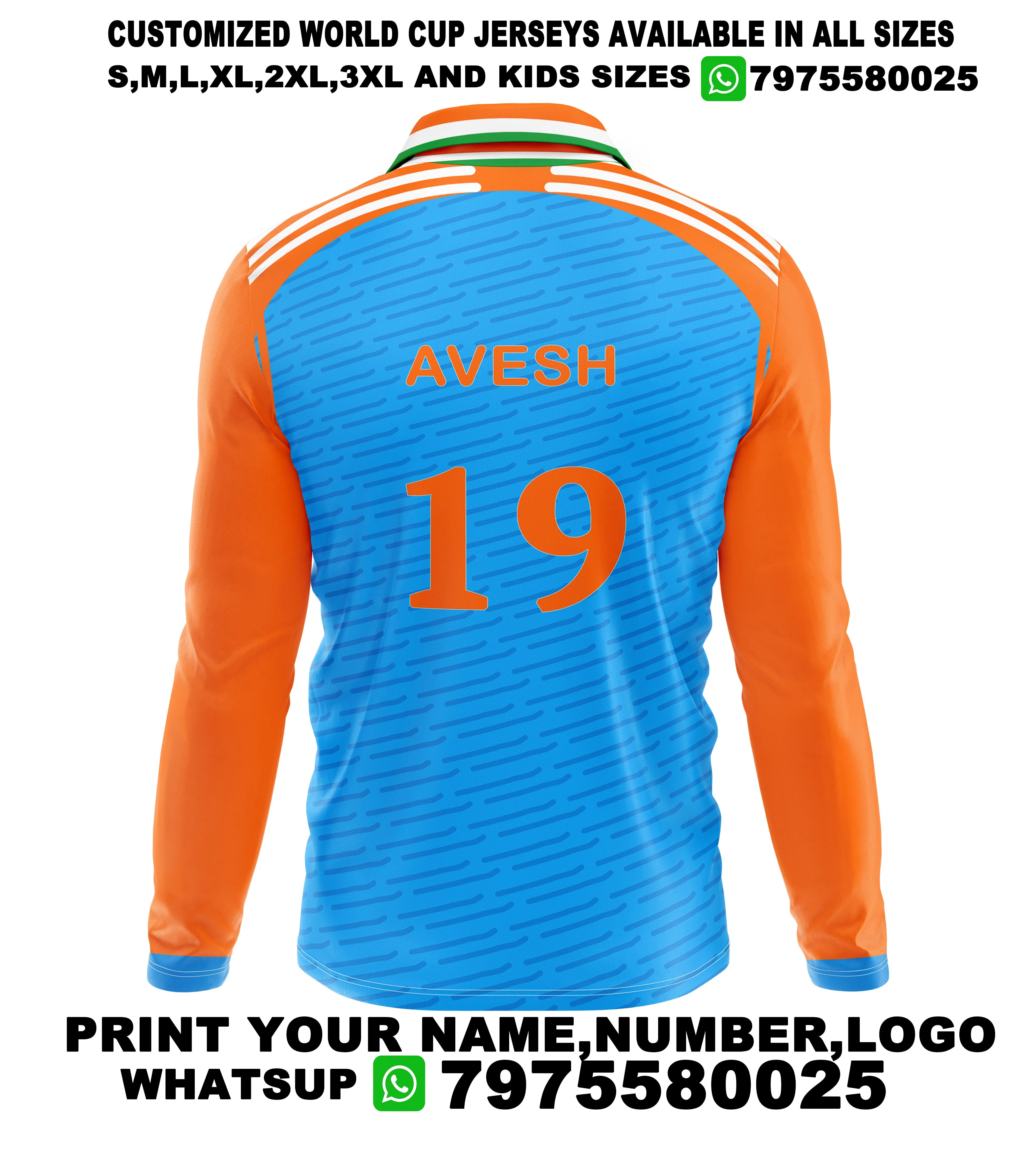 Nextprint Avesh Khan Printed India Cricket 2024 World Cup Jersey Full Sleeve
