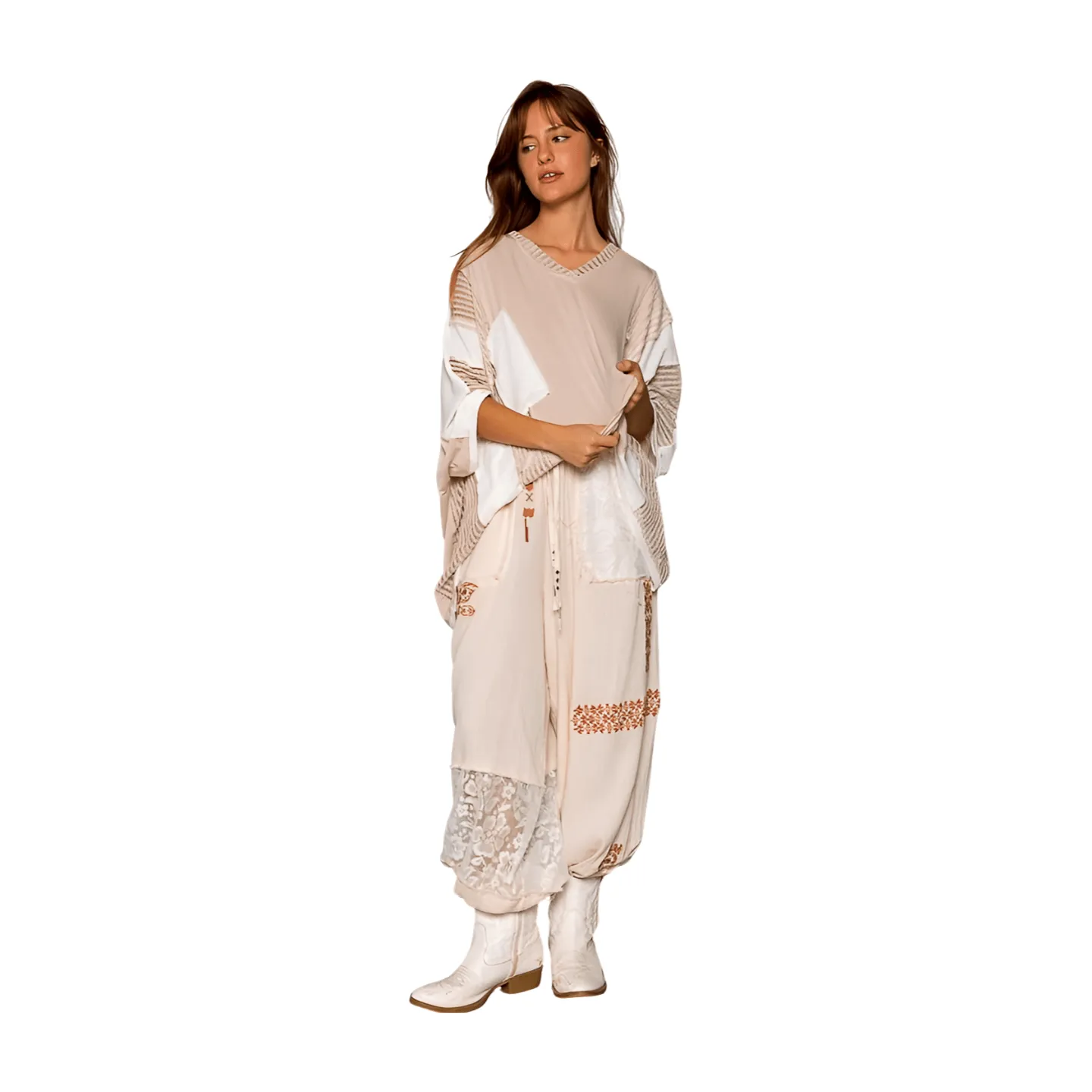 Oversized High Low Contrast Top - Oatmeal