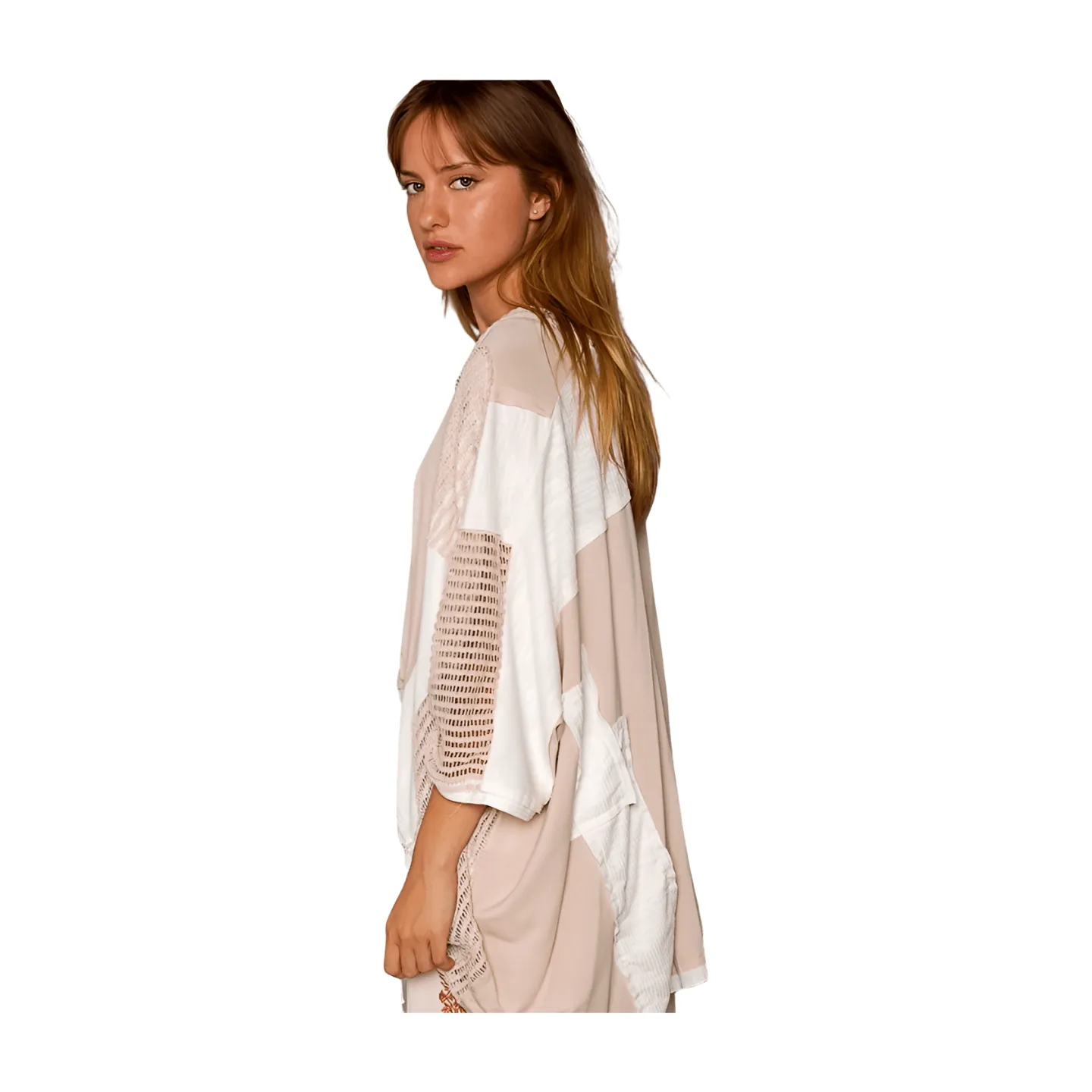 Oversized High Low Contrast Top - Oatmeal