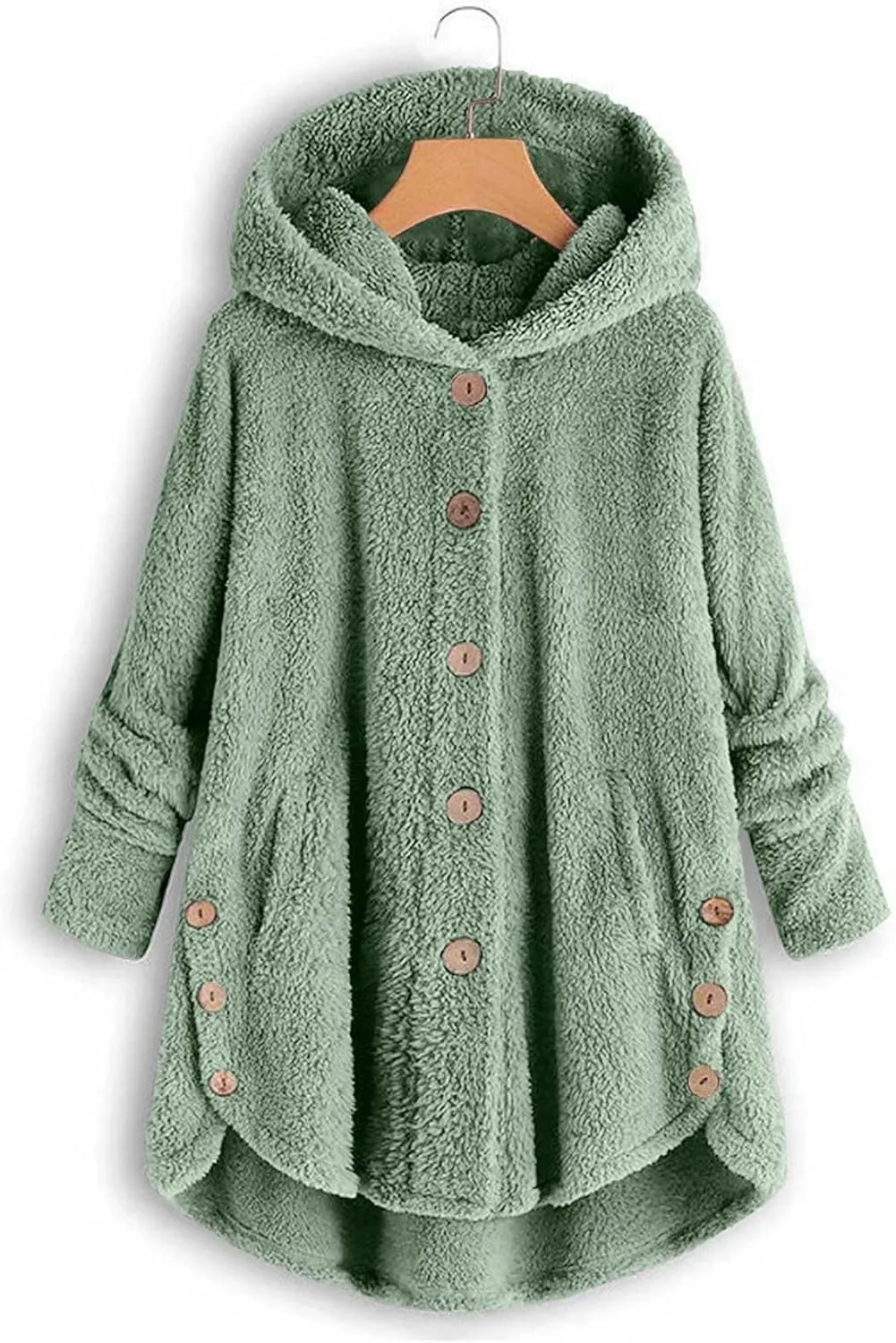 Oversized Warm Winter Coats Women Faux Fur Sherpa Jacket Fuzzy Fleece Pullover Hoodie Button Down Outerwear Coat Plus