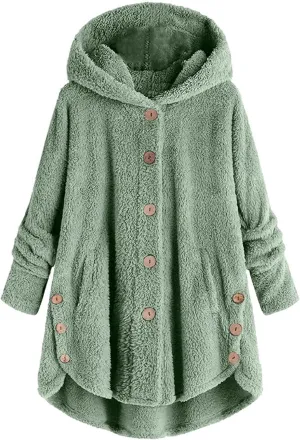 Oversized Warm Winter Coats Women Faux Fur Sherpa Jacket Fuzzy Fleece Pullover Hoodie Button Down Outerwear Coat Plus